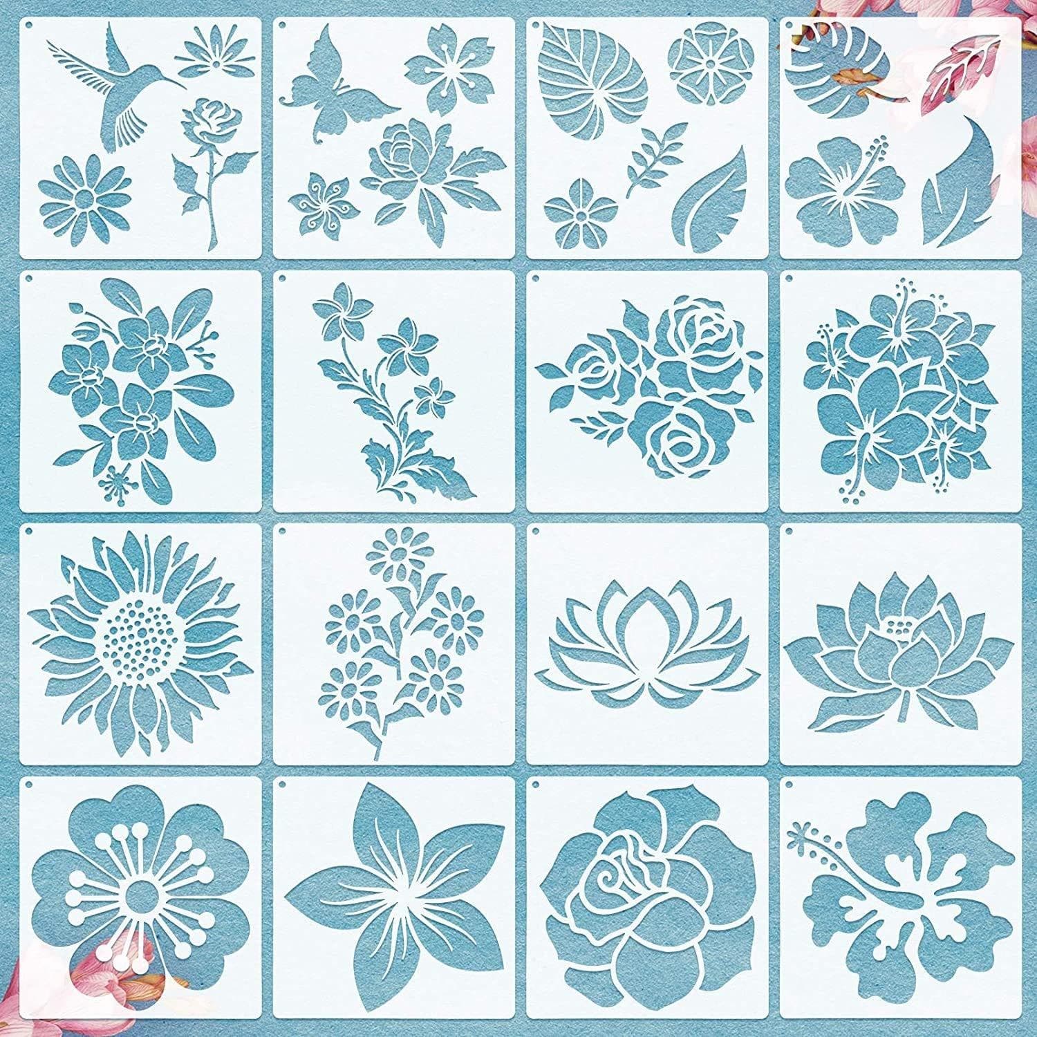 1Set/16pcs DIY flower plant new set hollow painting template 16pcs