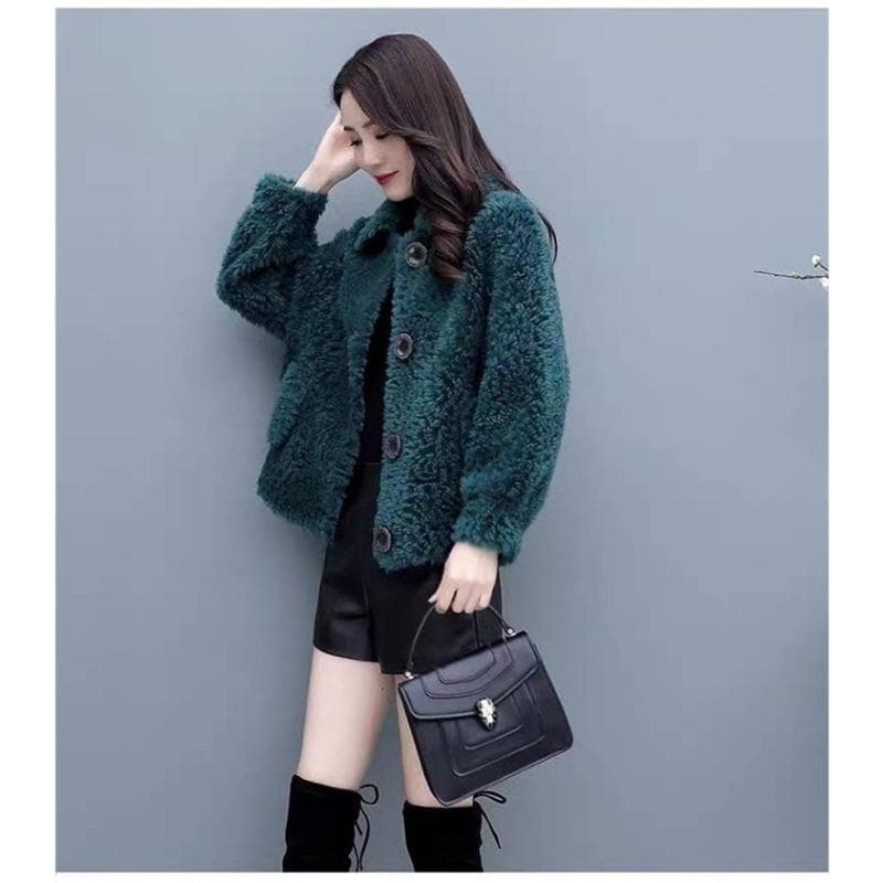 Jacket Women's New Korean Version Autumn and Winter Thickened and Velvet Lamb Wool Short Sweater 4XL