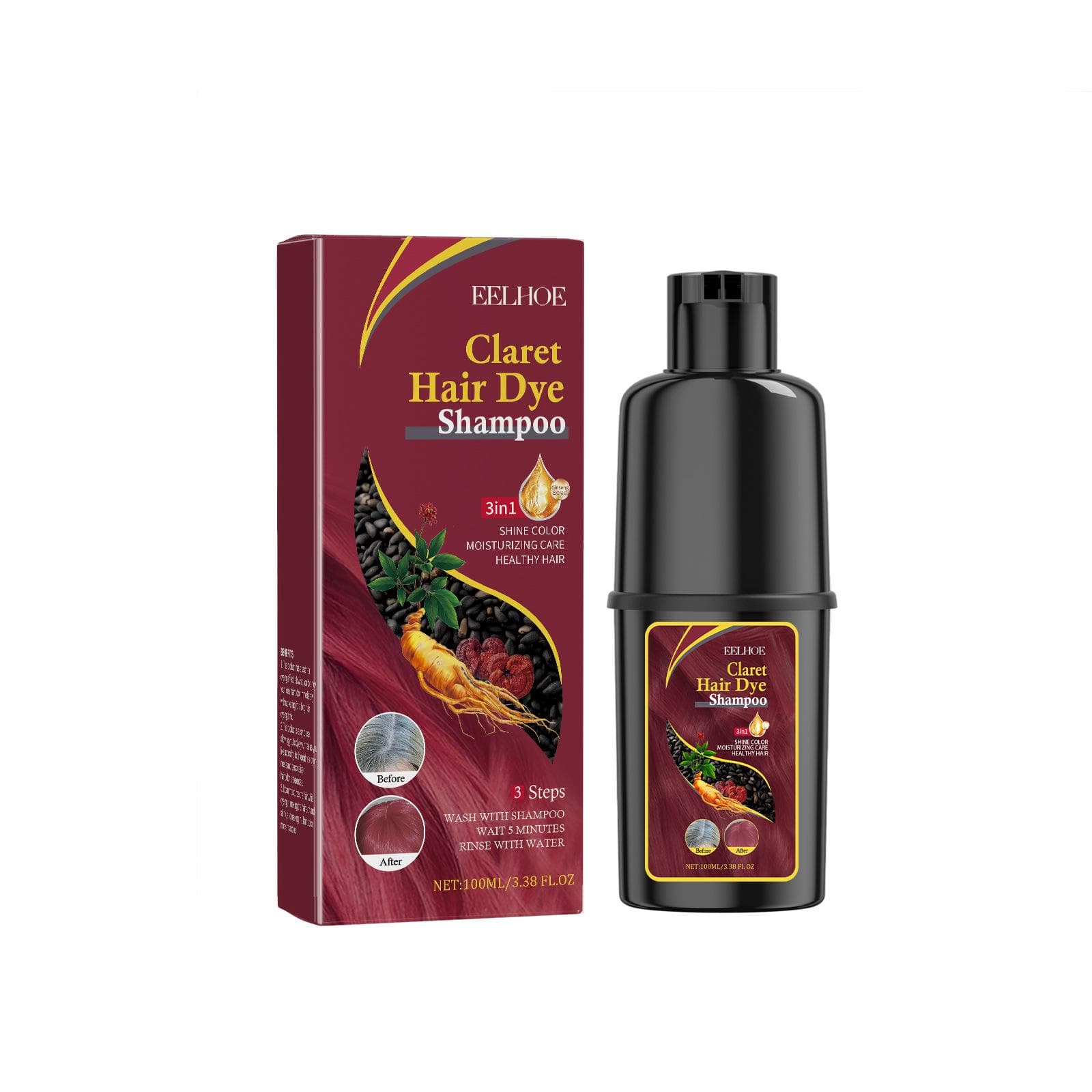5 Colors Silvery Gray Hair Color Shampoo Hair Care, The Hair Care Shampoo Series Gently Moisturizes The Scalp and Makes It Easy To Change Colors wine red