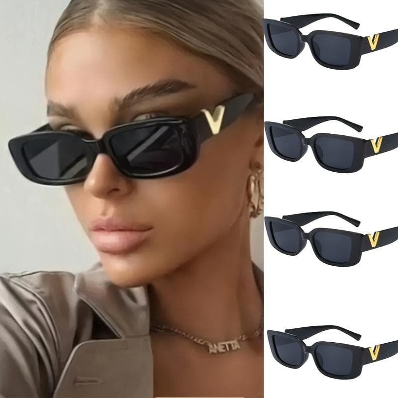 Black Full Frame V-shaped Glasses 4 Piece Set Men Women Casual Chic Accessories Trendy High-quality Lenses