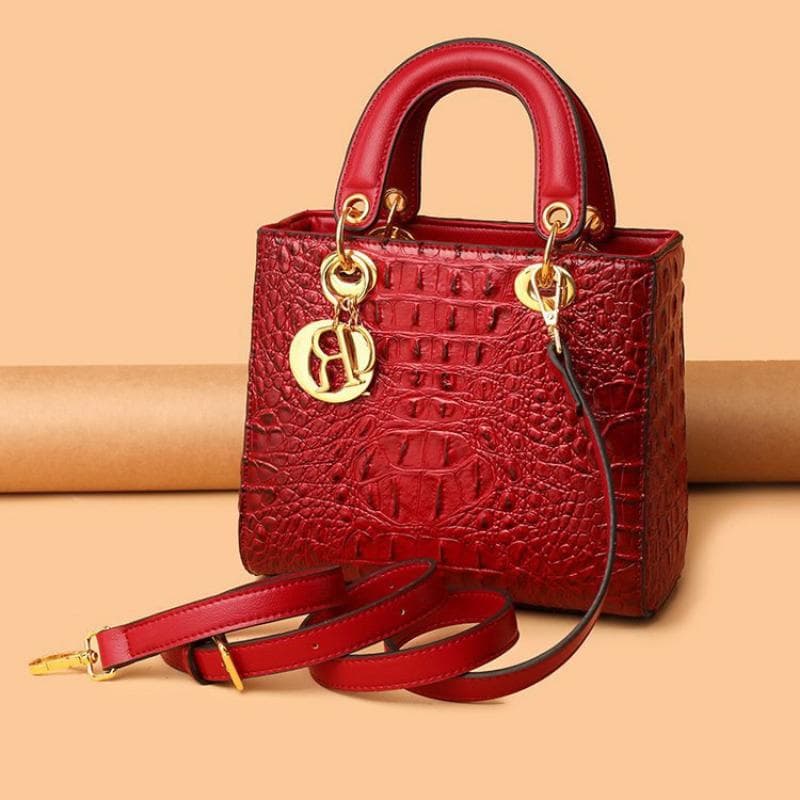 Women's Handbag Crocodile Solid Color Shoulder Bag Retro Daily Casual Handbag Crossbody 22*11*19cm red