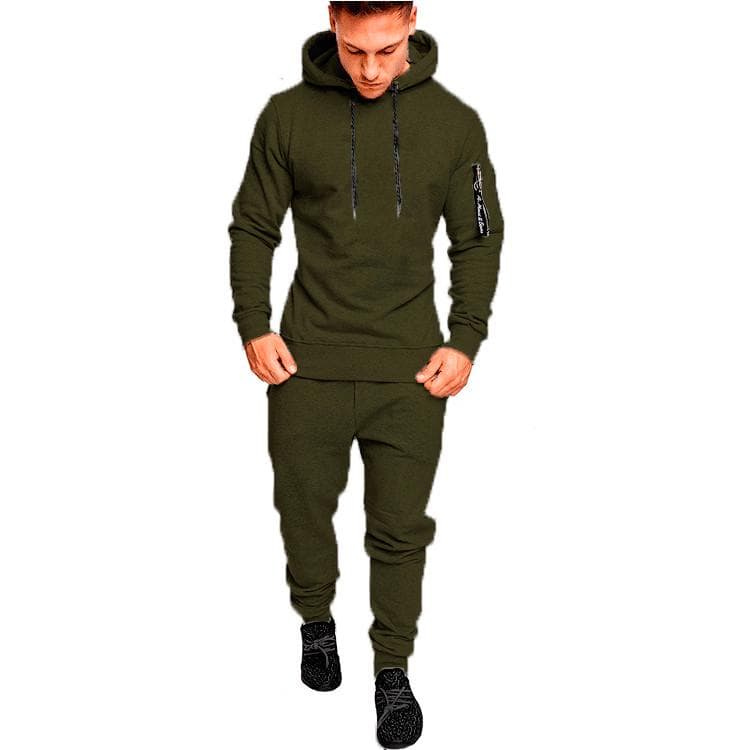 Men's Sportswear Set Two-piece Casual Jogging Warm Breathable Fitness Sportswear Set Military Tactical Hoodie + Trousers L