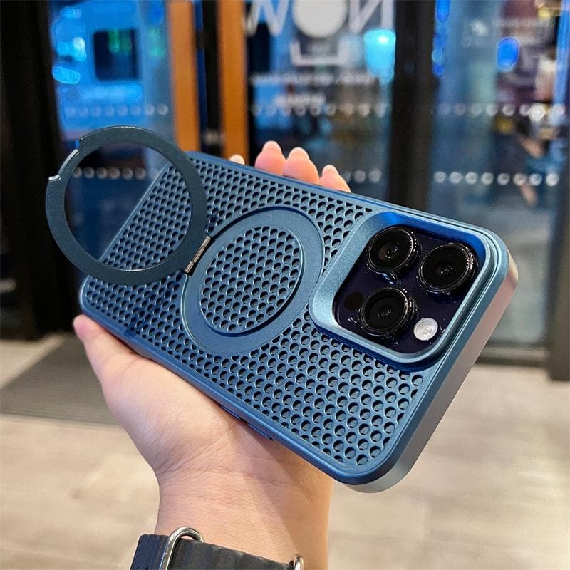 Suitable for Iphone16ProMax, Magnetic Stand, Phone Case, Breathable Heat Dissipation Net, Apple 15 Drop Protection Case 14 iPhone11proMax blue