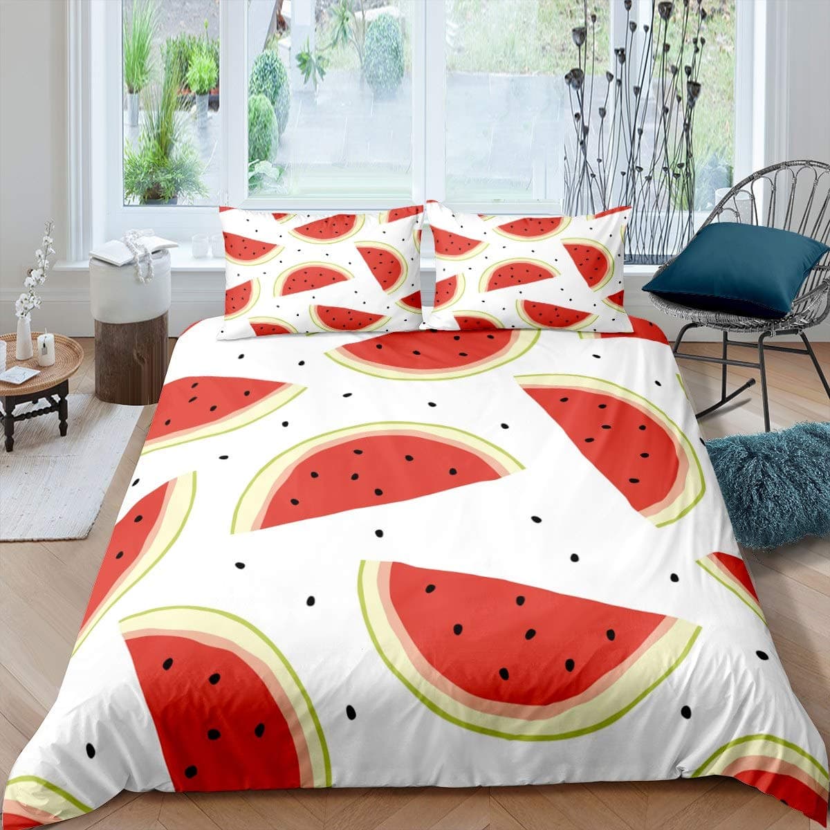 Watermelon Duvet Cover Set Kids Boys Girls Delicious Fruit Print Bedding Set Comforter Cover Cool Summer Room Decoration 3Pcs EU single(135x200cm)