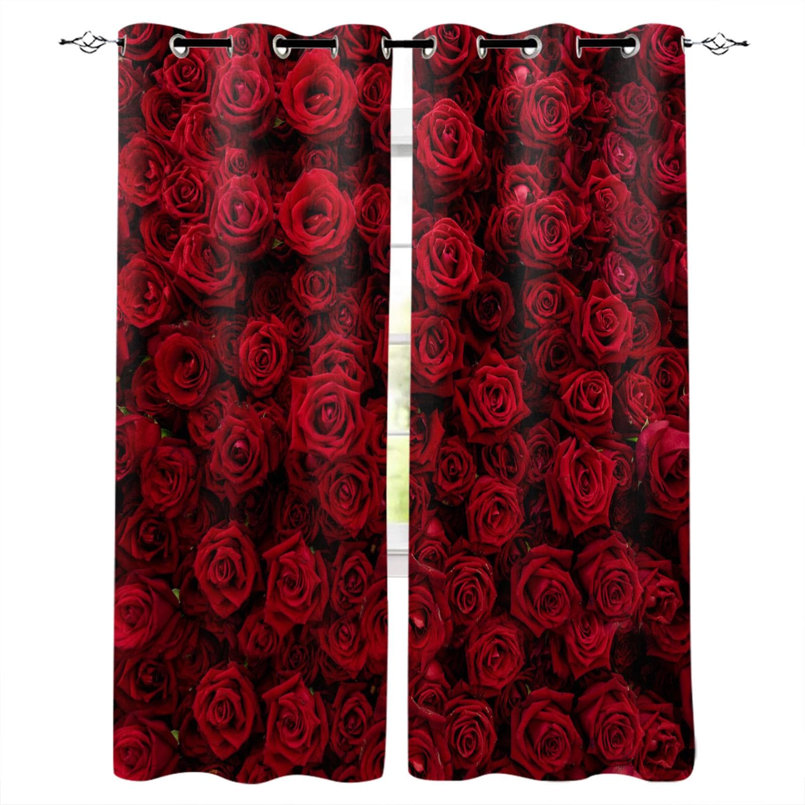 Pink Rose Romantic Window Curtains Kitchen Drapes Panel Home Decor Curtains for Living Room Curtains for Bedroom 135W x 135H(cm)