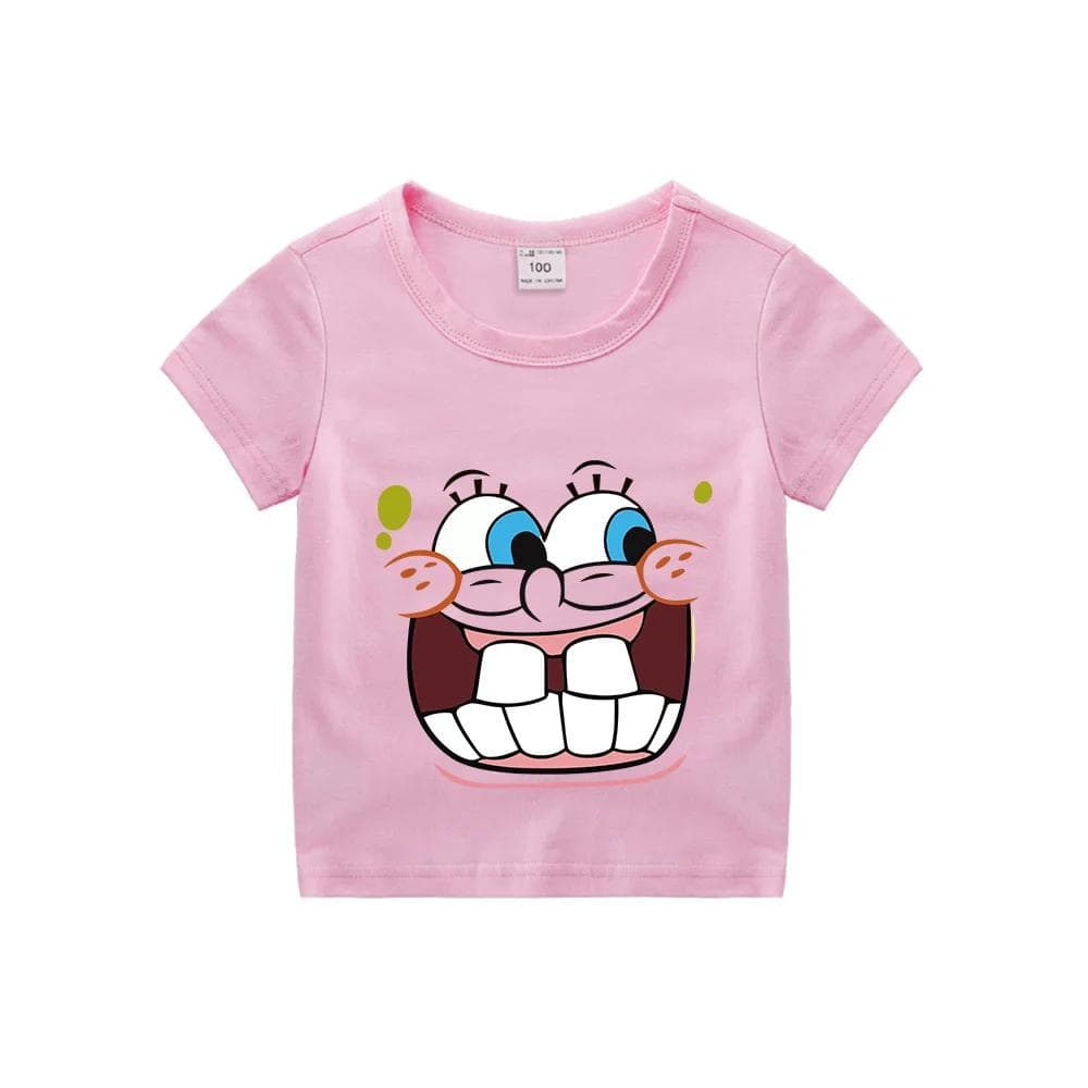 SpongeBobs SquarePants Children Clothing Anime Summer Short Sleeve Cute Patrick Star Clothes Cotton T-shirt Cartoon Kids Tops 110