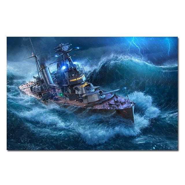 World of Warships Bismarck Battleship Painting Canvas Poster HD Printed Wall Art Pictures Modern Living Room Home Decoration 60X90cm Unframed