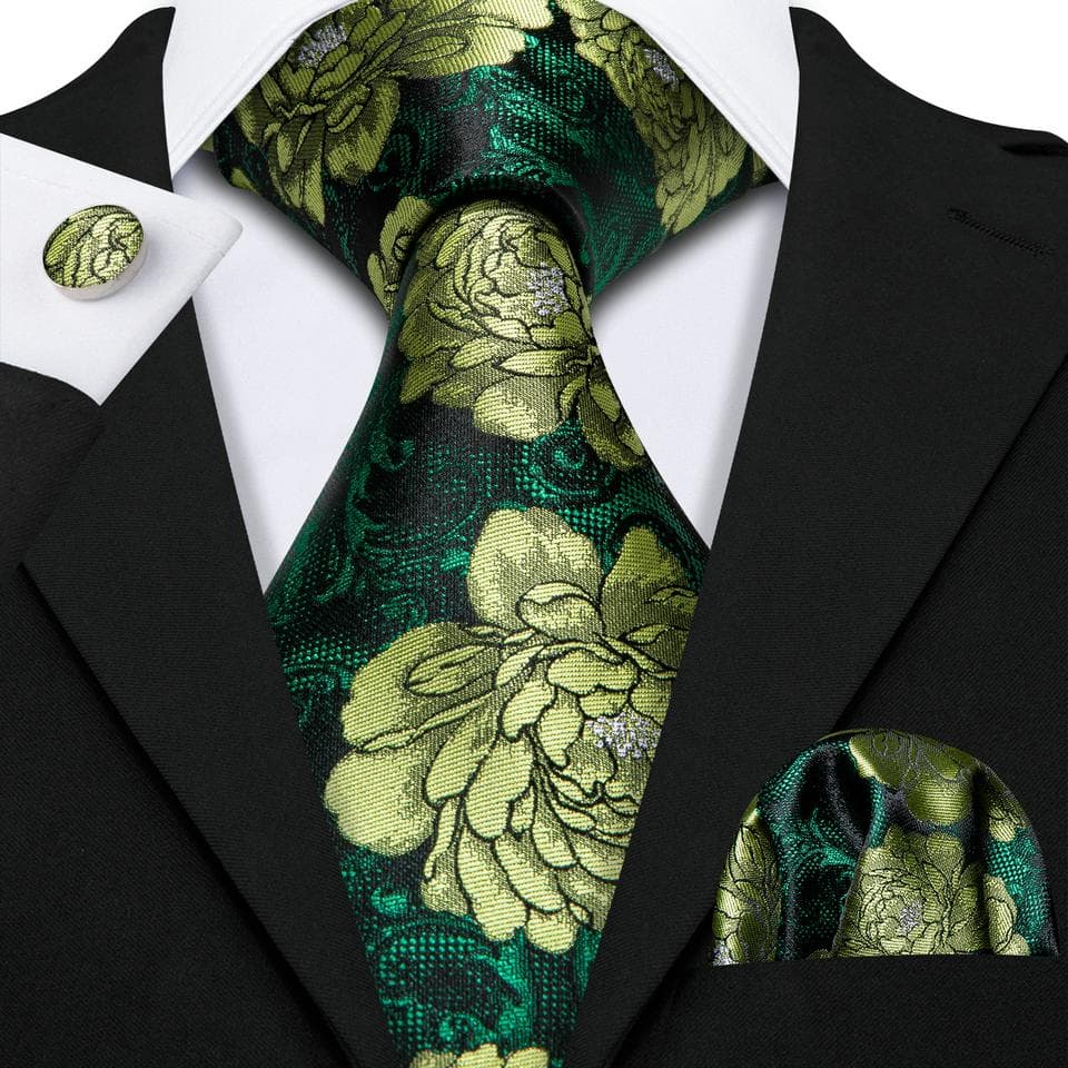 Barry.Wang Men‘s Tie Pocket Square Cufflinks Set Jacquard Striped Silk Necktie N-5214