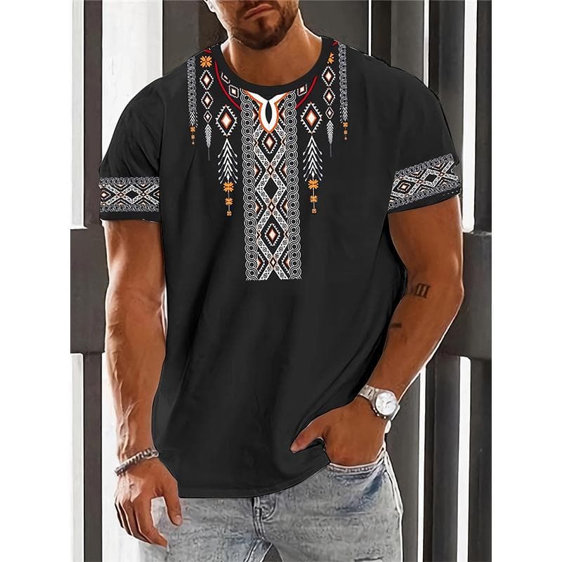 African Ethnic Pattern T-Shirt For Men Tribal Dashiki 3D Printed Tees Summer Casual Short Sleeve Loose T Shirts Round Neck Tops 5XL