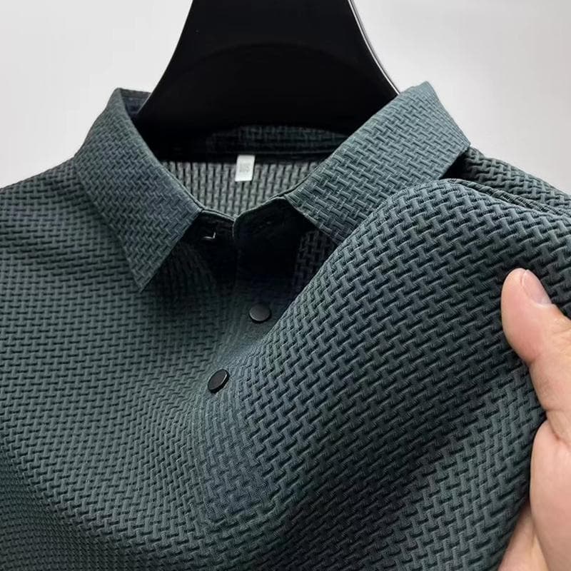 Men's Luxury Solid Color Jacquard Polo Shirt - Short-Sleeved, Light Business Casual, European Ice Silk. 5XL