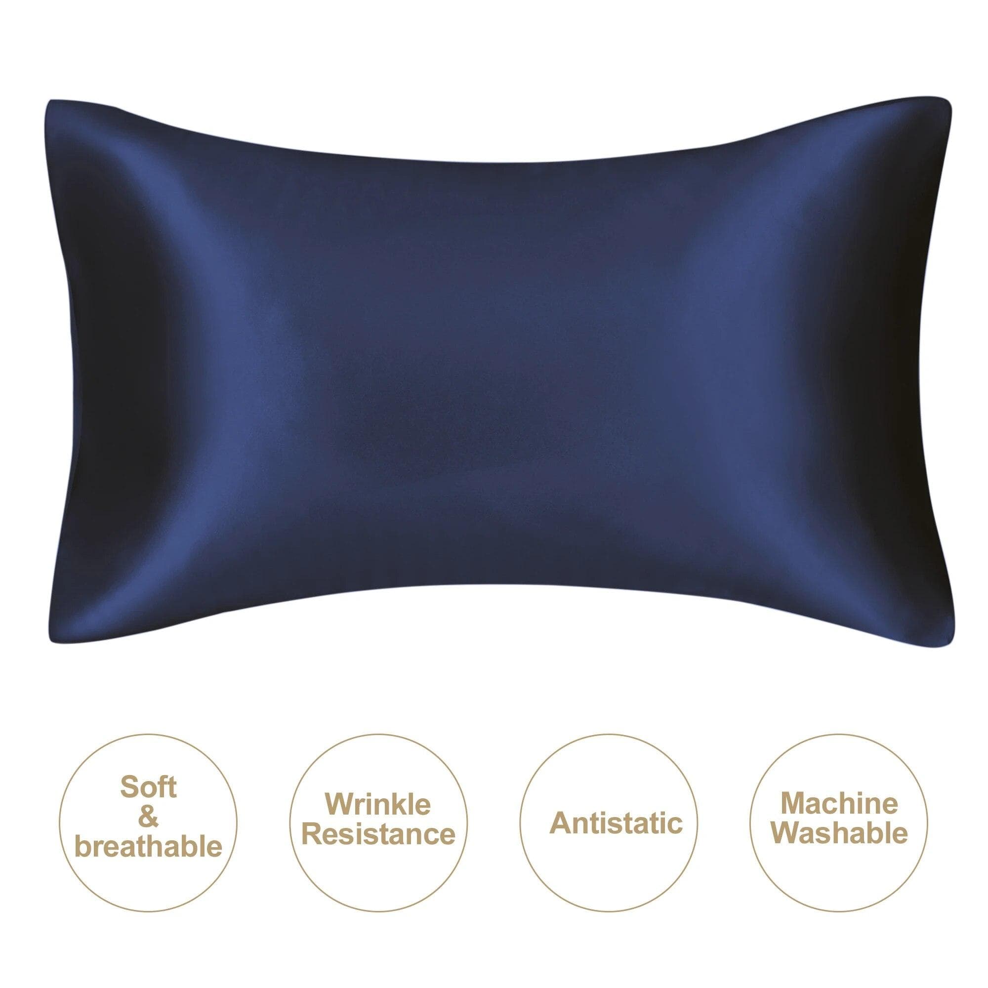 Silk Slippery Pillow Cover, Natural Silk Pillow Cover, Mulberry Silk Pillow Cover Standard 50x66cm navy blue
