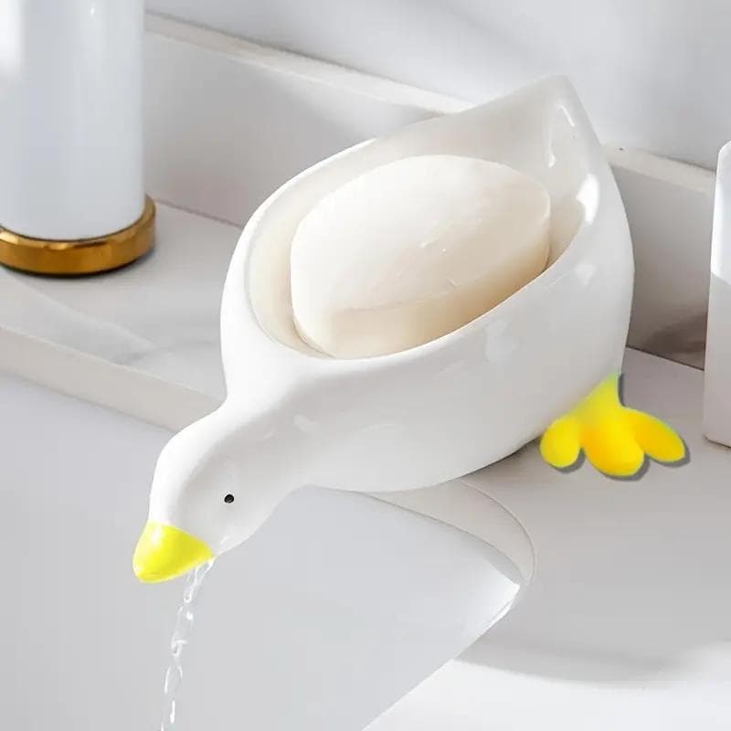 Duck Soap Box Cute Cartoon Duck Shape Self-Draining Soap Dish Open Design Soap Dish for Shower Bathroom Toilet white