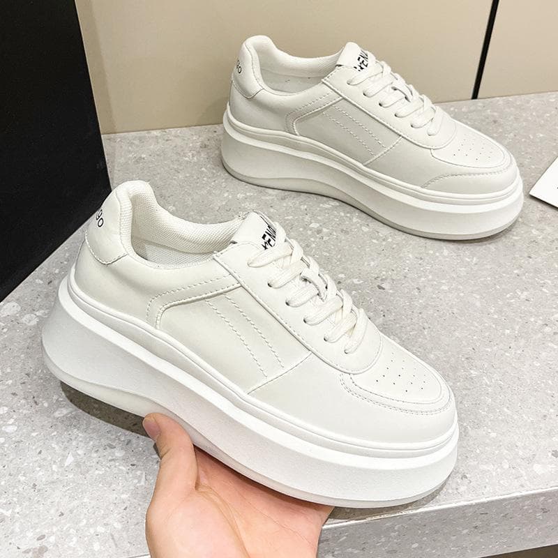 Genuine Leather Small White Shoes Women's Non-slip Women's Shoes with Absorbent Membrane Bottom New All-match Thick-soled 6CM Casual Sneakers 40