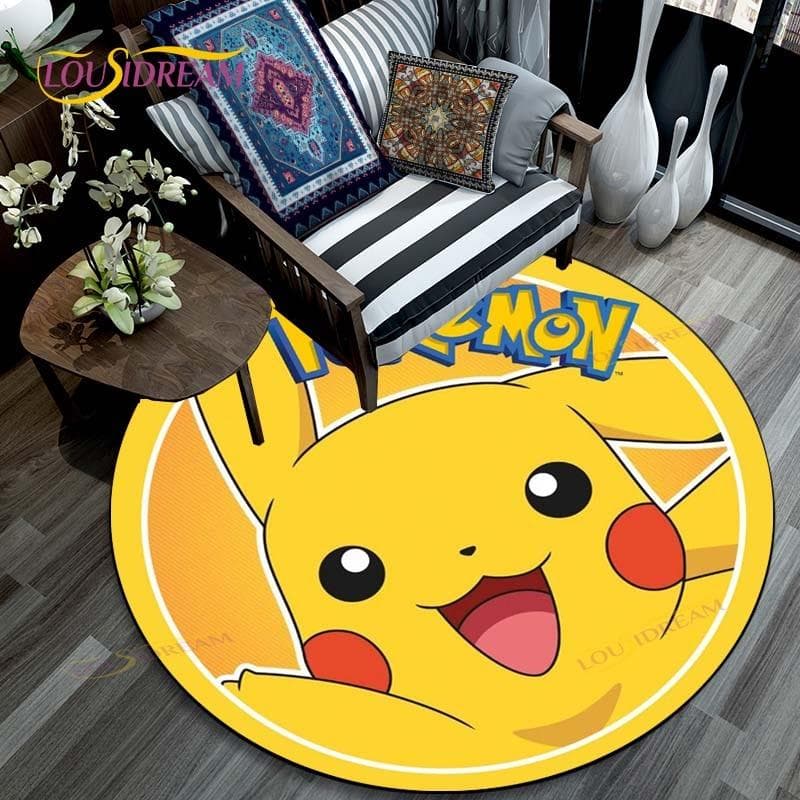 Living Room Carpet Pikachu Cartoon Pokemon 3D Round Mats for Coffee Table Home Kids Floor Rug Covering Anti-Slip  Area Rug 100cm