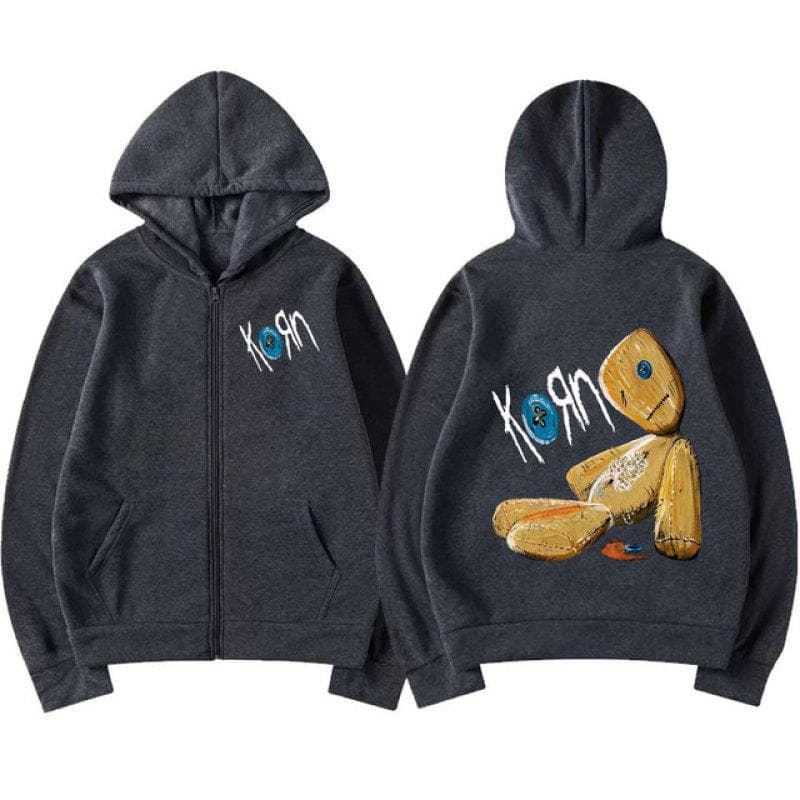 Korn Issues Rock Band New Black Zipper Hoodie Metal Gothic Vintage Oversized Zip Up Hoodies Streetwear Men Women Jacket Coats S