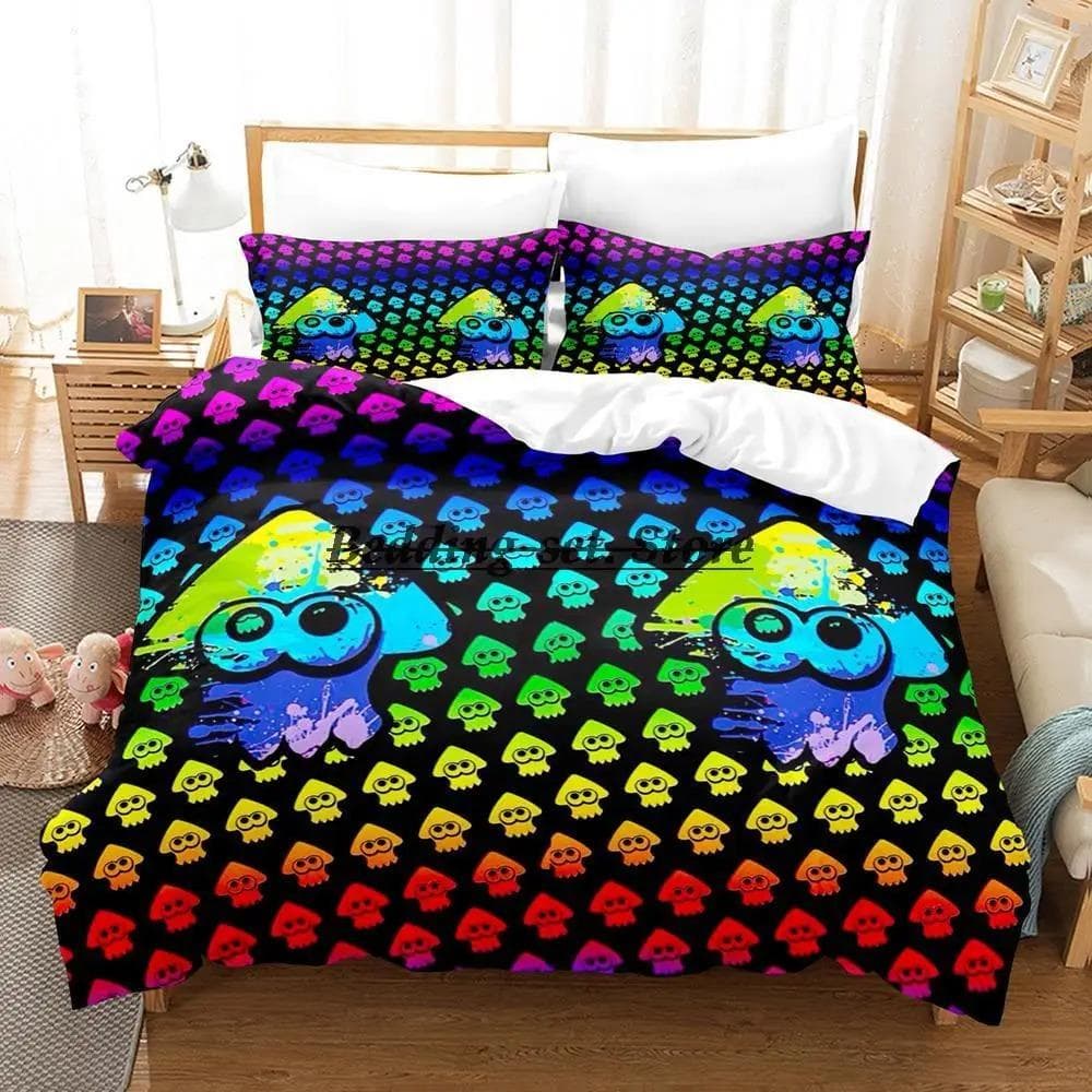 Splatoon 3 Inkling Squid Bedding Set Single Twin Full Queen King Size Bed Set Aldult Kid Bedroom Duvetcover Sets Bed Sheet Set 70x133cm 2pcs