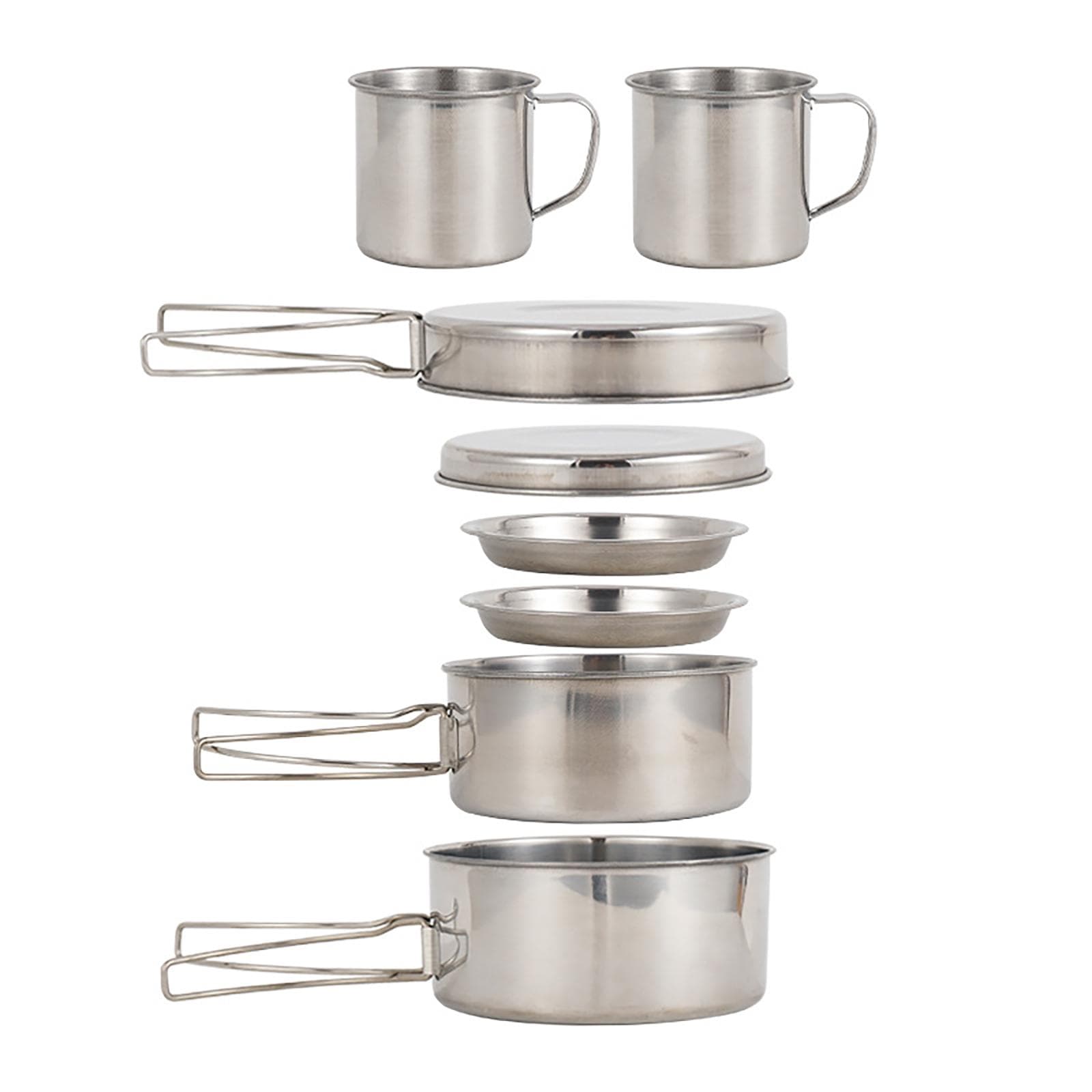 Camping Cookware Mess Kit 8PCS Stainless Steel Cooking Pot and Pan Set with Plates Cups for Outdoor 8pcs set