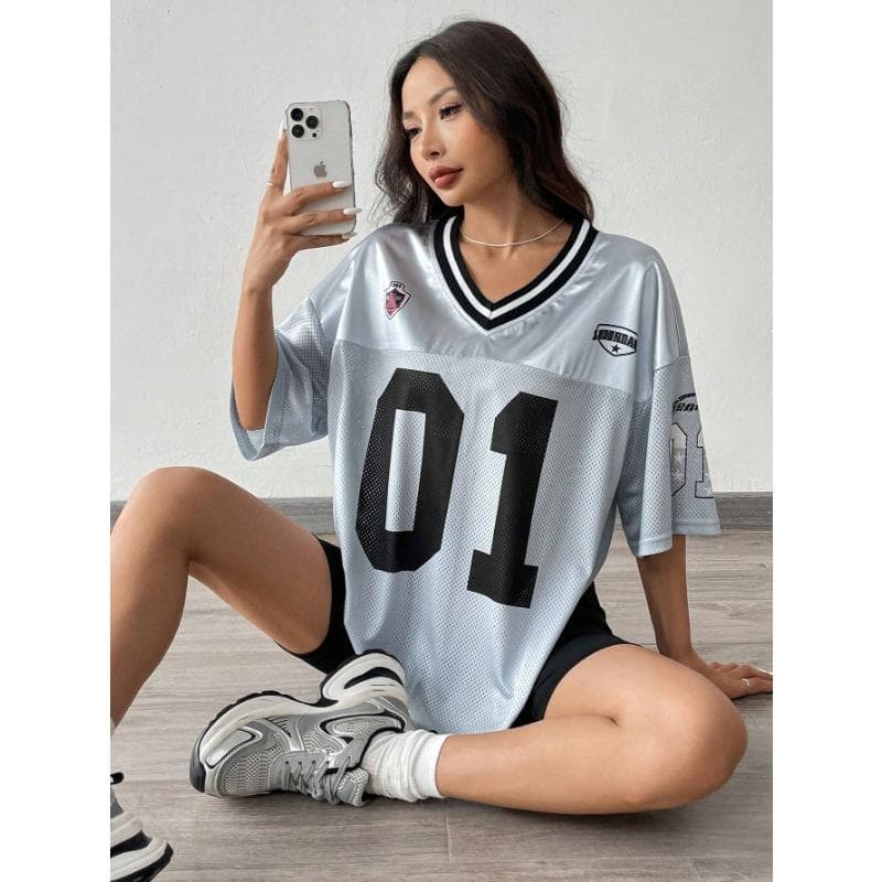 Women Los Angeles jerseys Coolane Summer Drop Shoulder Oversized Football Jersey Tee With Letter Print Couple Same Style 8XL