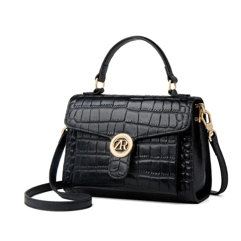 Spring Top-grain Leather Handbag Is A Versatile and Fashionable Hand-held Crossbody Bag for Women 23*9.5*16cm black