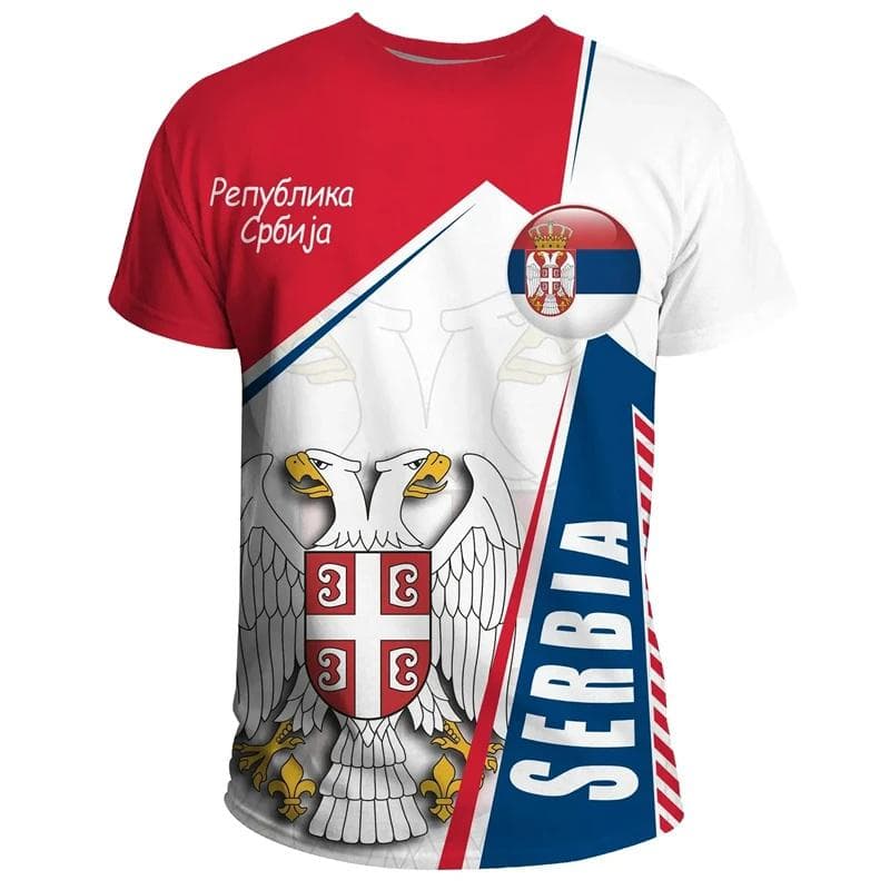 Serbia Flag 3D Printed T-shirt Serbian National Emblem Fashion Men's Oversized Sports Streetwear T-shirt XL
