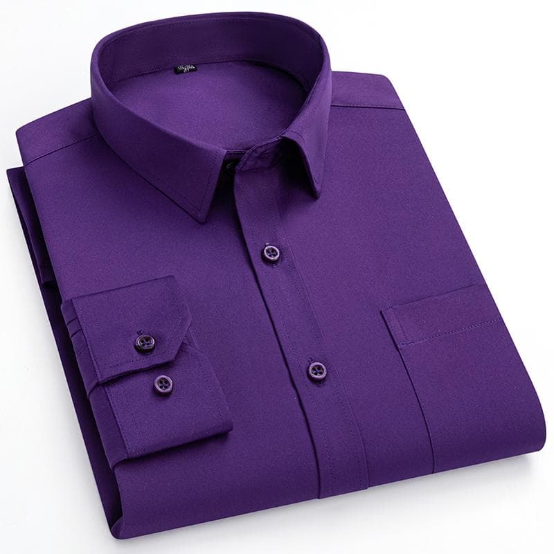 Men plain shirts Non-Iron Antiwrinkle Long Sleeve Regular Male Dress Shirt with Chest Pocket Turn Down Collar 41