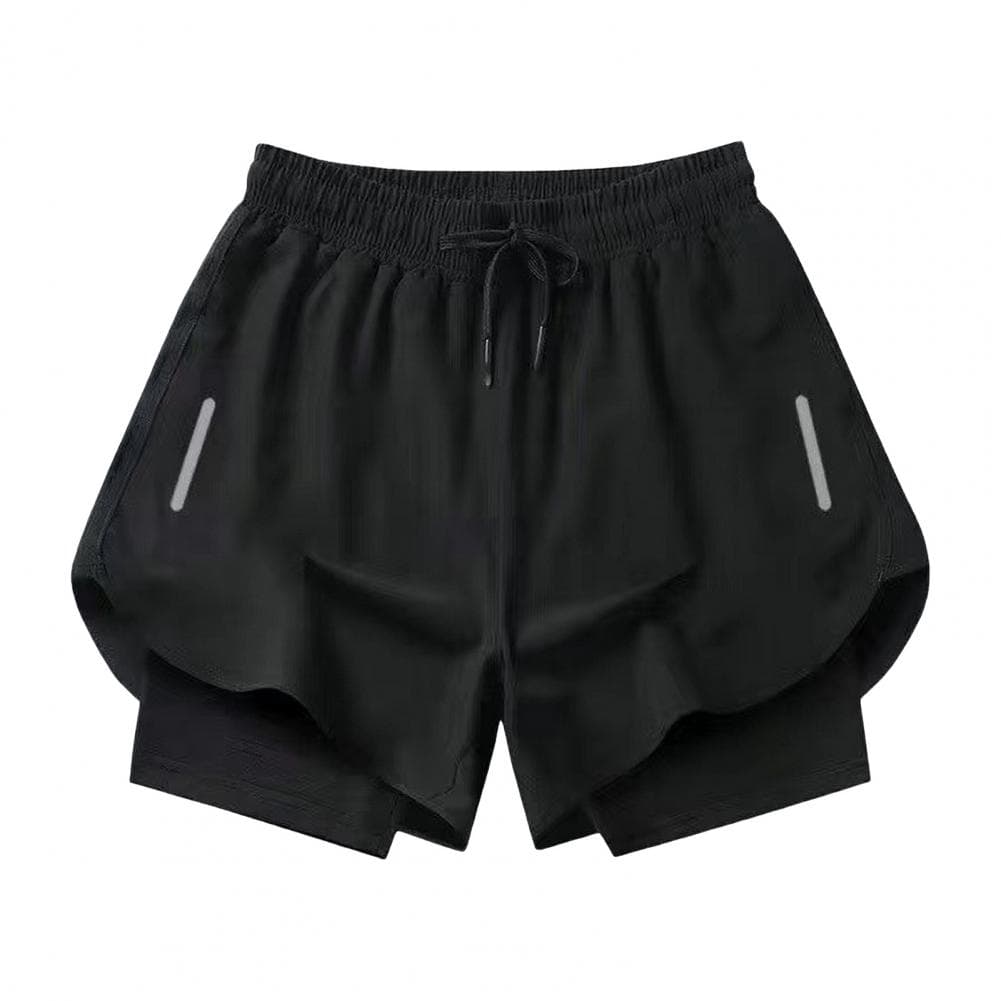 Men Swim Shorts Slim Fit Double Layers Quick Dry Conservative Breathable Swimming Drawstring Elastic Waist Swimming Trunks Water L