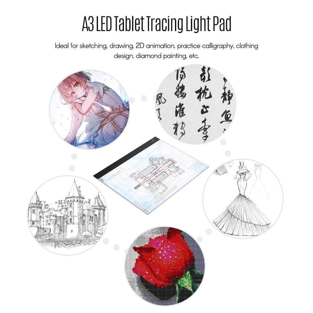 LED A3 Light Panel Graphic Tablet Light Pad Digital Tablet Copyboard with 3-level Dimmable A3 white