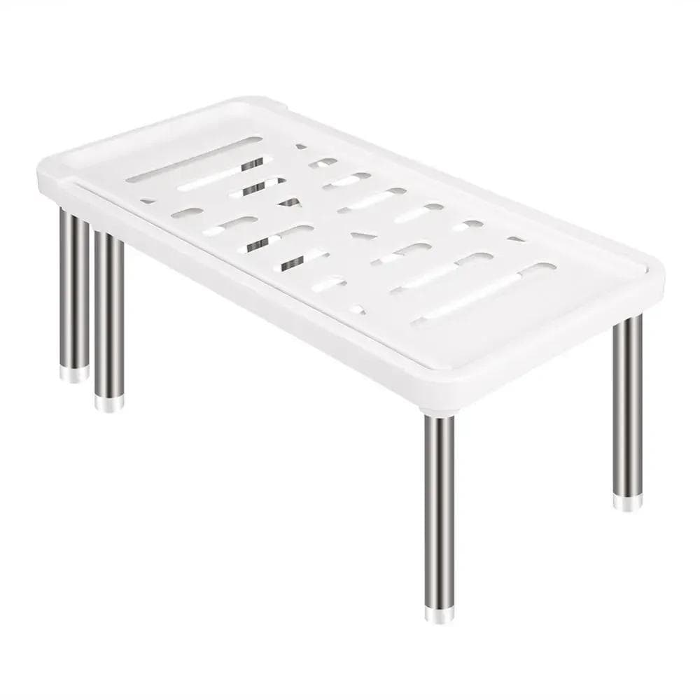 Desktop Double-Layer Storage Shelf Adjustable Stackable PP Organizer Rack Suitable for Office Living Room Bedroom Kitchen Spice white