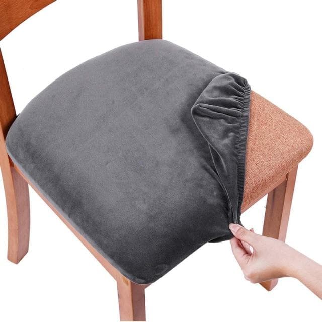 Velvet Spandex Dining Room Chair Seat Covers Removable Washable Elastic Cushion Covers For Upholstered Dining Chair dark grey