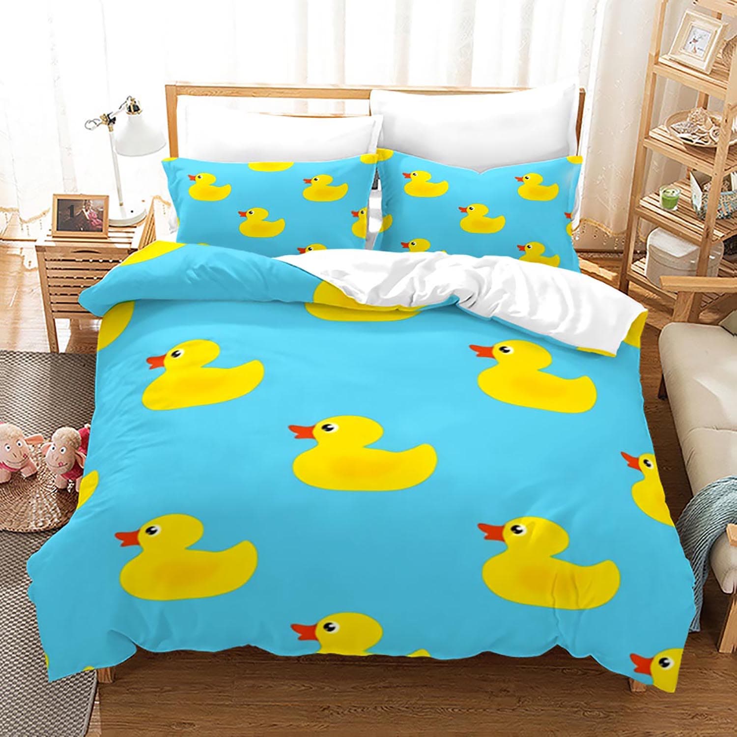 Yellow duck Bedding Set Single Twin Full Queen King Size Little duck Bed Set Aldult Kid Bedroom Duvetcover Sets 3D Print 020 AU Single(140x210cm)