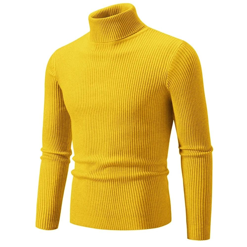 Mens Turtle Polo Neck Jumper Cable Knitted Warm Casual Winter Sweater Pullover XL yellow