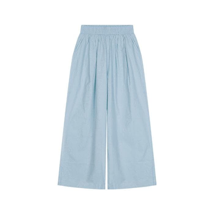 New Elastic Waist Loose Casual Pants for Women with Cotton, Wide-leg Pants for Summer Dopamine Trousers Straight Pants All-match Pants 3XL blue