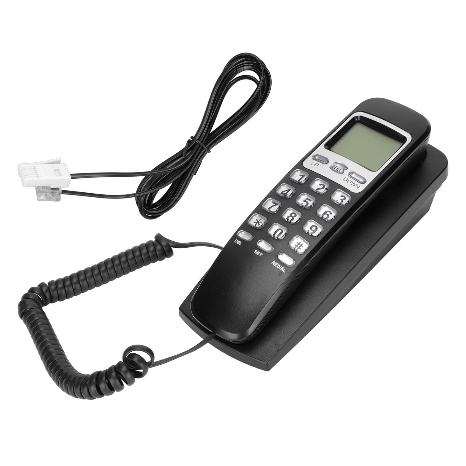 Wired Wall Phone Multifunctional Calendar LCD Display Caller ID Landline with Buttons for Home black