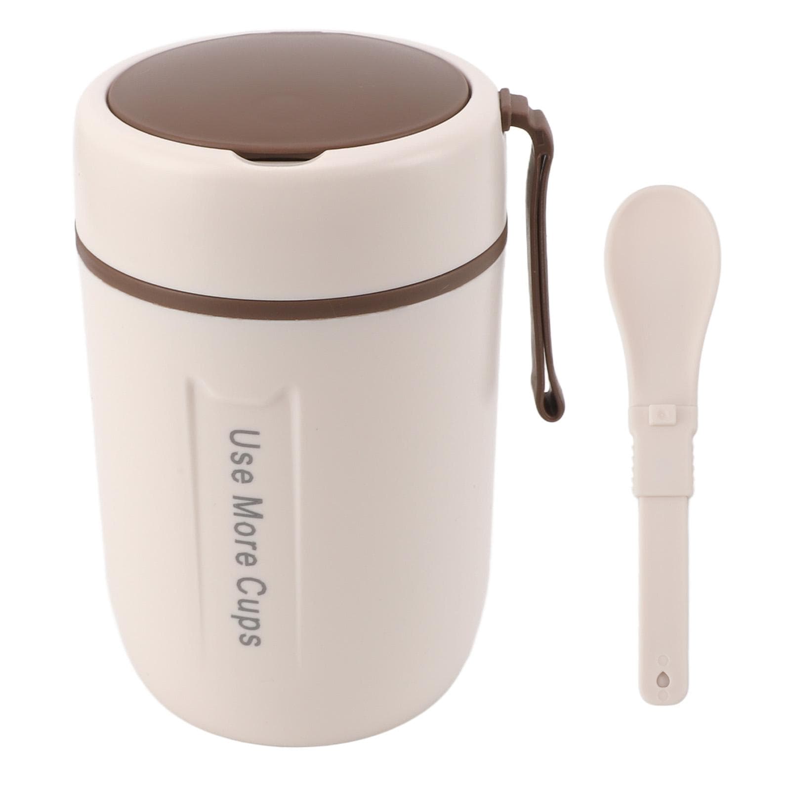 600ml Insulated Food Jar with Safety Cover with Spoon 304 Stainless Steel Leakproof Thermal Soup Beige
