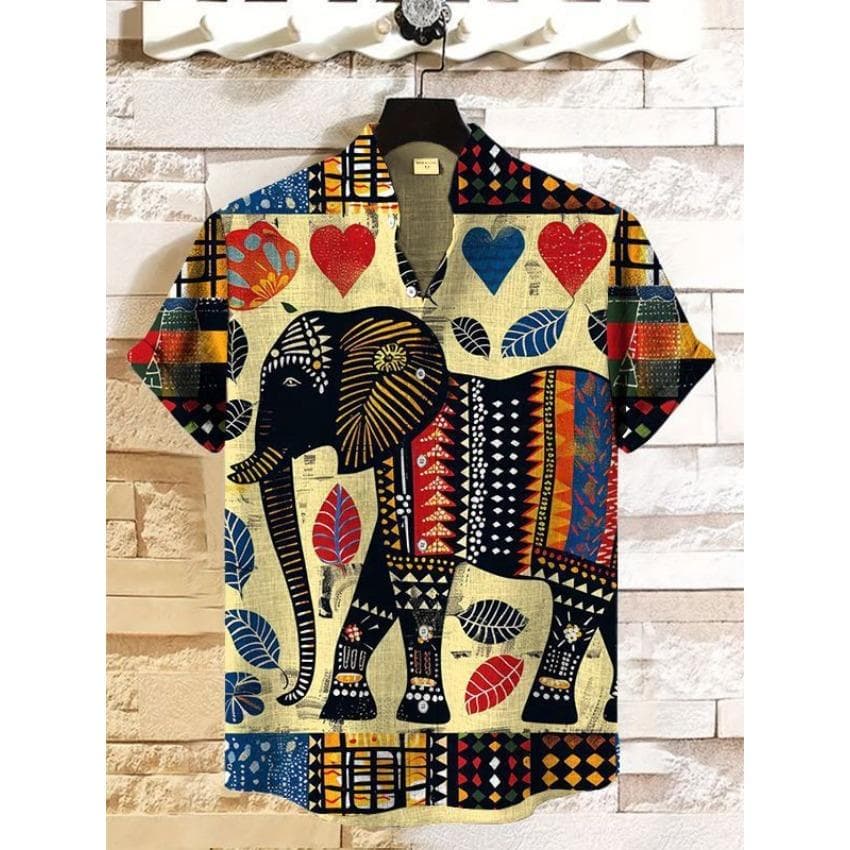 2025 Vintage African Style Men's Retro Ethnic Tribal Short Sleeve Shirts Tops Fashion Casual Vacation Streetwear Men's Shirts 2XL