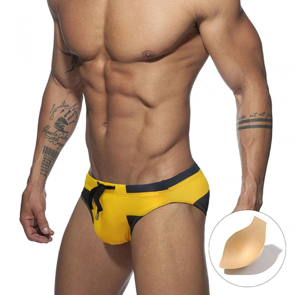 Men Swim Briefs Trunks Color PrintFashion PrintTight Fit Sexy Swimwear Beach Wear Tanning Surfing XL black