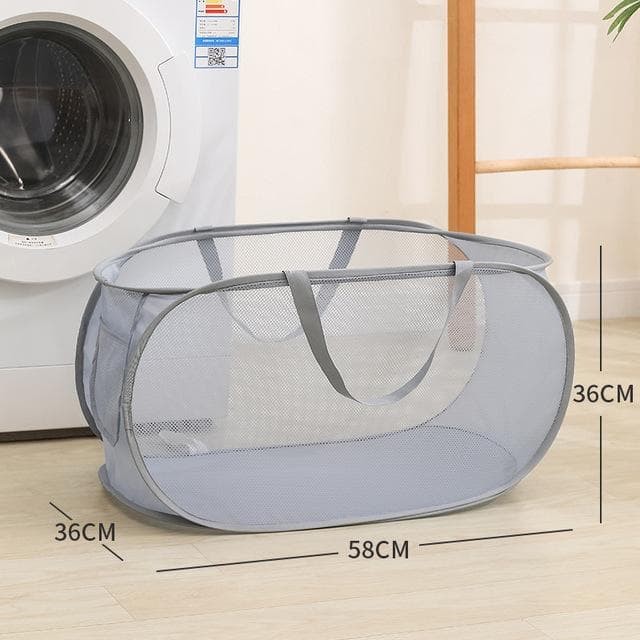 Horizontal Foldable Laundry Basket Mesh Cloth Breathable Laundrys Hamper Large Capacity Storage Baskets Home Accessories grey