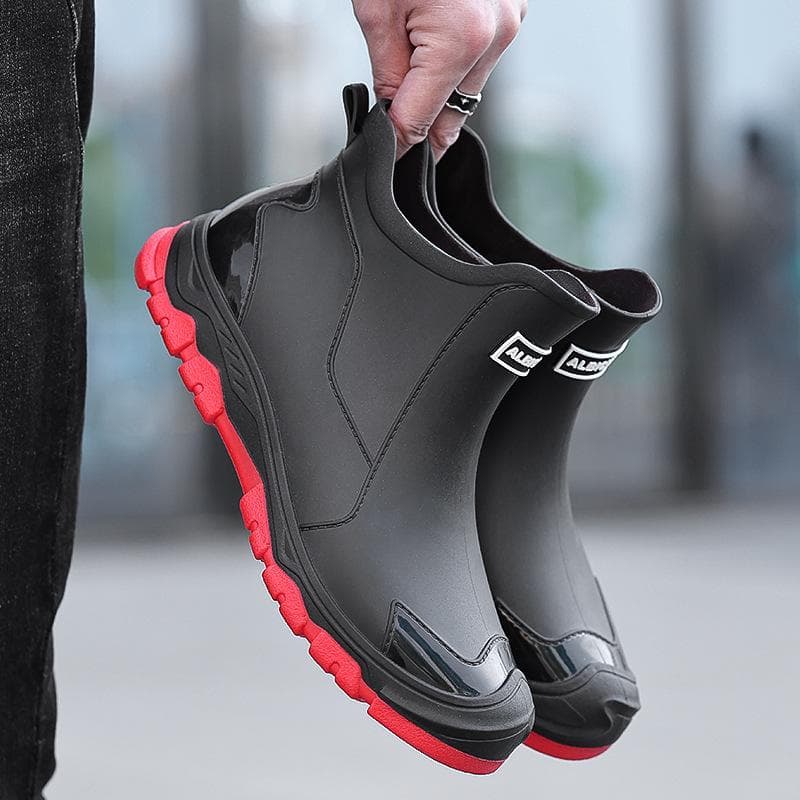 Men's Urban Black Waterproof Short Rain Boots - Non-Slip Khaki Rubber Wading Shoes 45