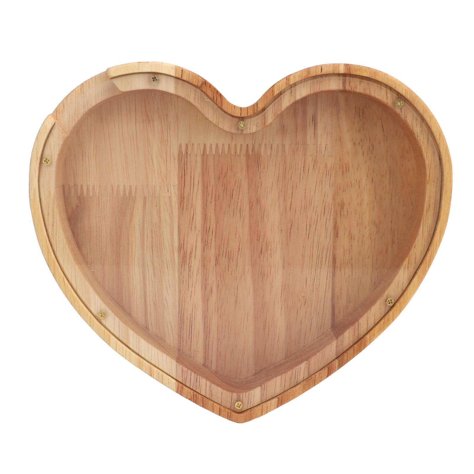 Heart Shaped Storage Box Transparent Acrylic Panel Wooden Display Case for Jewelry Coin Saving