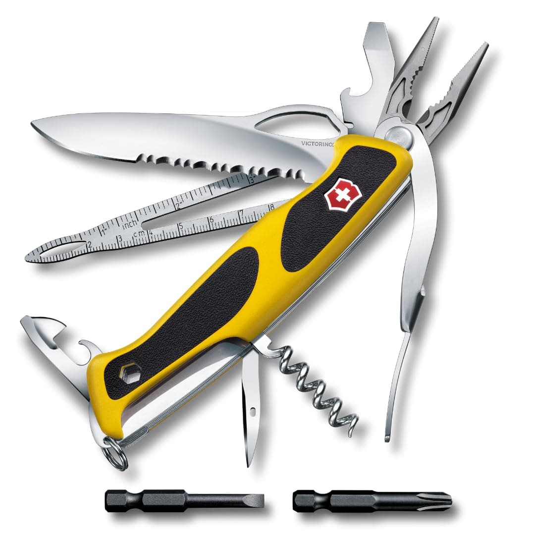 VICTORINOX Ranger Grip Boatman MW Yellow/Black Multi-Function Knife, Outdoor Tools, Bits, Shackle Key, and Marlin Spike Included. Swiss-Made 22-Functi