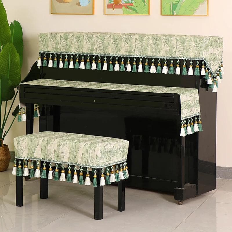 Beaded Fringe Piano Half Cover Modern Minimalist Plant Pattern Dust Covers High End Electronic Piano Cover Cloth Protective Cose bench 56x36cm