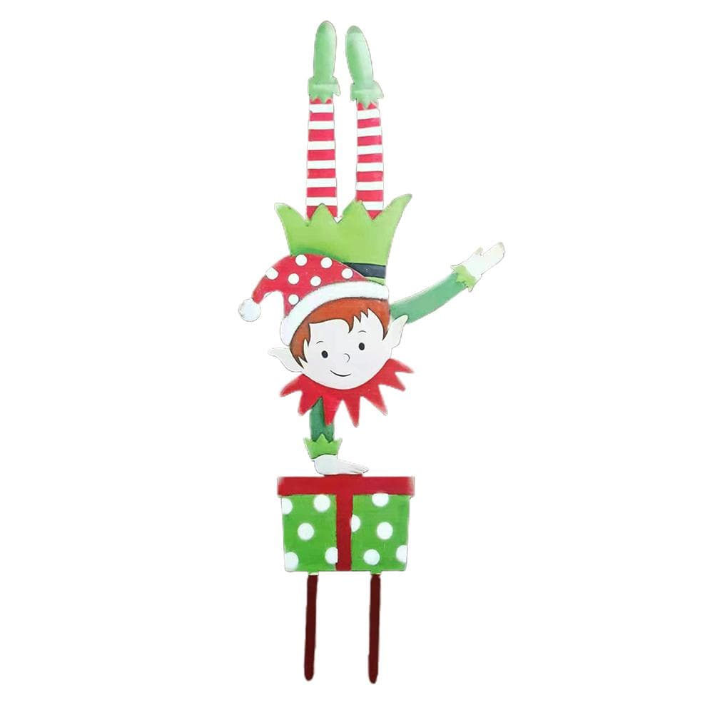Christmas Elf Garden Stake Christmas Metal Gnome Yard Stake Wrought Iron Elf Ornament Yard Signs