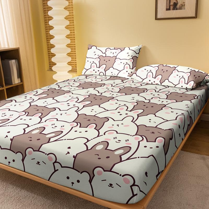 1 Teddy Bear Patterned Frosted Bedsheet, Bedroom Printed Bedspread, Bedding (Excluding Pillowcases) 71x132cm