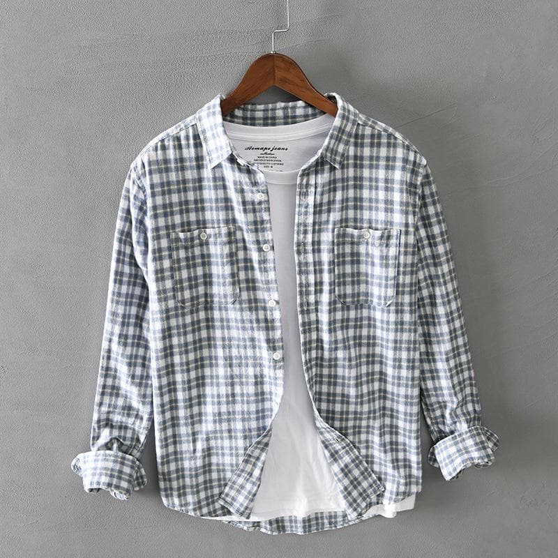 G208 Men's Casual Plaid Long-Sleeve Cotton Shirt for Fall and Winter XXL blue