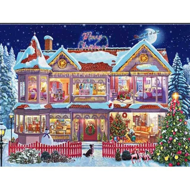 5D Diamond Painting Landscape Winter House Rhinestone Art Picture Round Diamond Embroidery Home Decoration Mosaic Gift Full Round 20x30CM