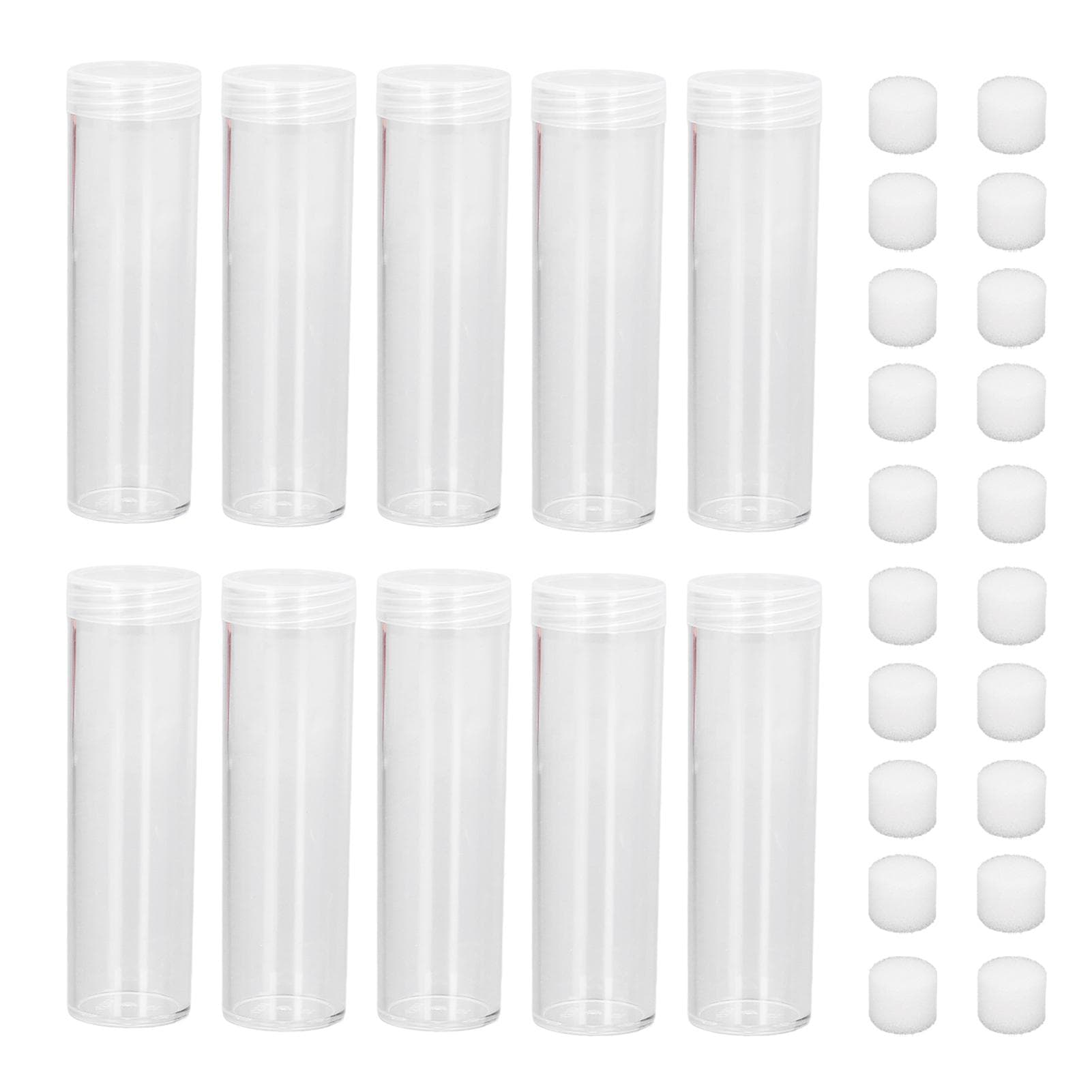 Round Clear Coin Tube Plastic Coin Storage Tubes with Cushion Sponge for 25mm / 0.98in Coins