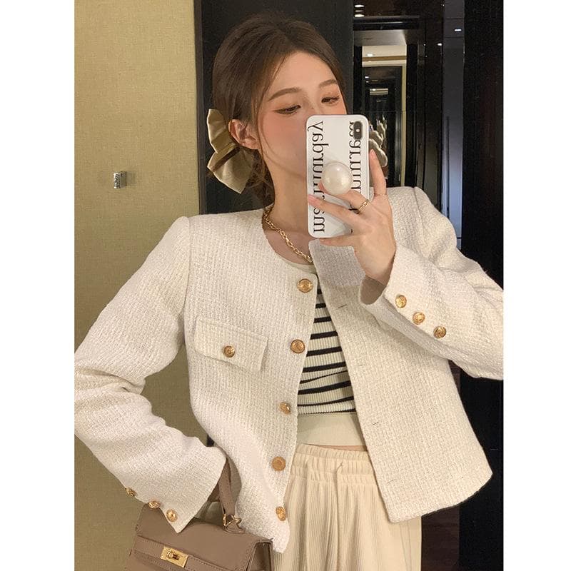 Little Fragrance White Coat Women's Spring and Autumn Versatile New Women's Top 2XL white