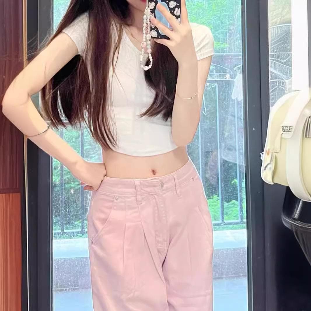 Retro Pink Loose Straight Pleated Jeans for Women In Summer New Style Slim and Draped Floor Wide-leg Pants 4XL pink