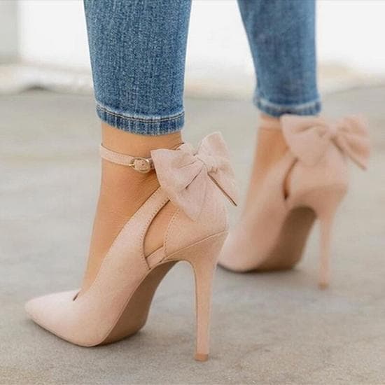 Sweet Spring and Summer Bow Tie Pointed Shallow Mouth Single Shoes Thin Heel High Heel Shoes Temperament Fashion Women's Shoes 39 apricot