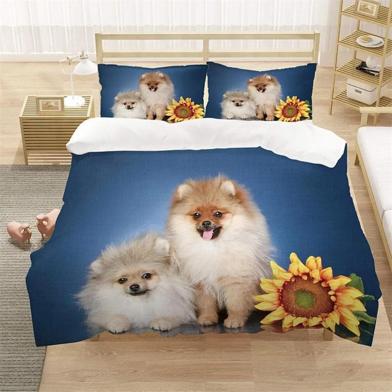 Pomeranian Dog King Queen Duvet Cover Puppy Bedding Set for Teens Adults Pet Animal Colorful Sky 2/3pcs Polyester Quilt Cover 200x200cm